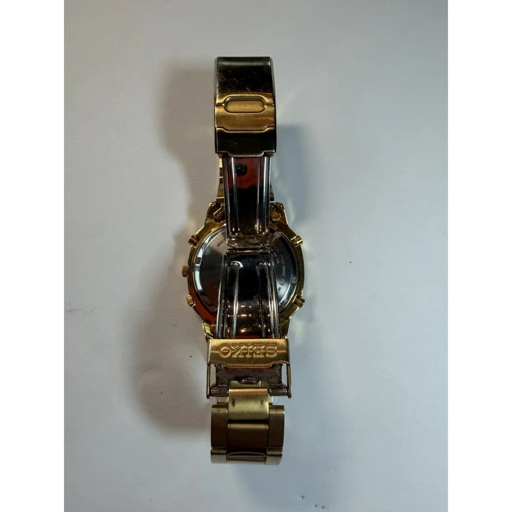 Vintage Seiko Chronograph 7T32-6M59 Gold-Tone Stainless Steel Quartz New Battery